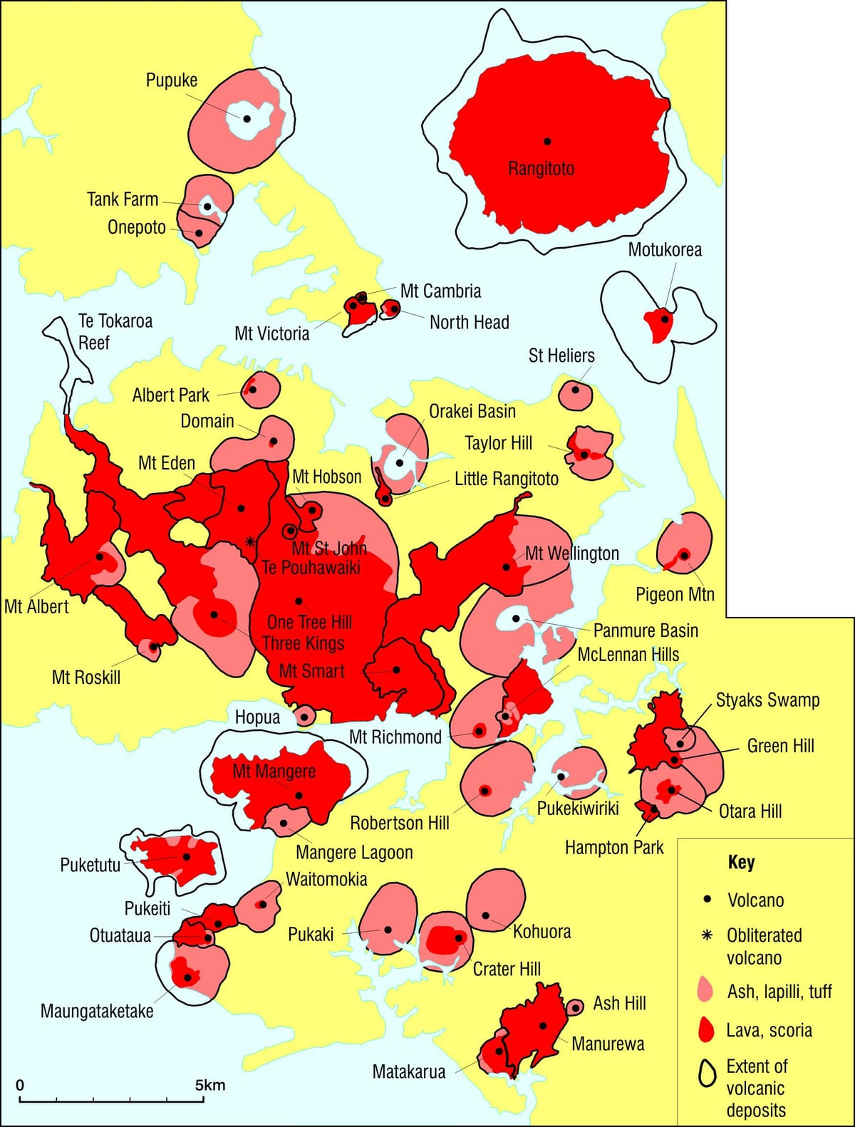 Auckland núi lửa bản đồ