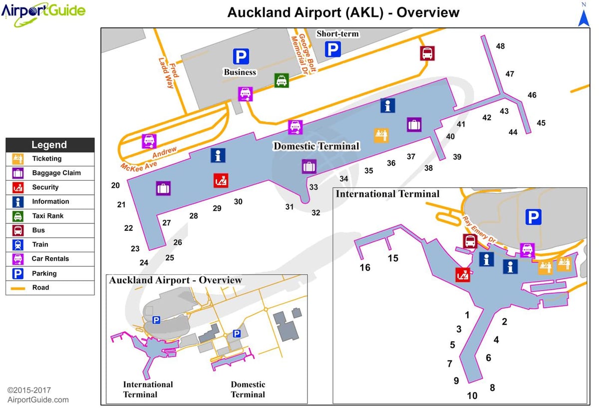 Auckland sân bay trong nước cuối bản đồ